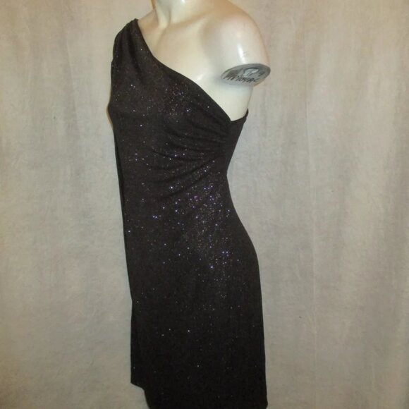 Allen B Schwartz One Shoulder Black Glitter Dress XS Sparkle - Picture 2 of 5